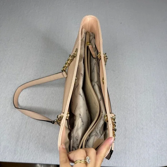 Calvin Klein Tote Bag Blush Pink Saffiano Leather Gold Chain Accents NWT - Picture 7 of 7